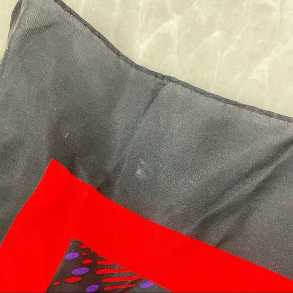 Vintage 80s Christian Dior 100% Silk Black Red Abstract Plaid 30" Square Scarf - Picture 7 of 10